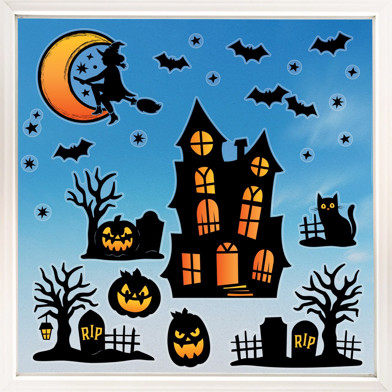 Big Dot of Happiness Haunted House Window Clings, Reusable Window Sticker Decorations, Haunted House Decals, Static Clings for Kids Halloween Party